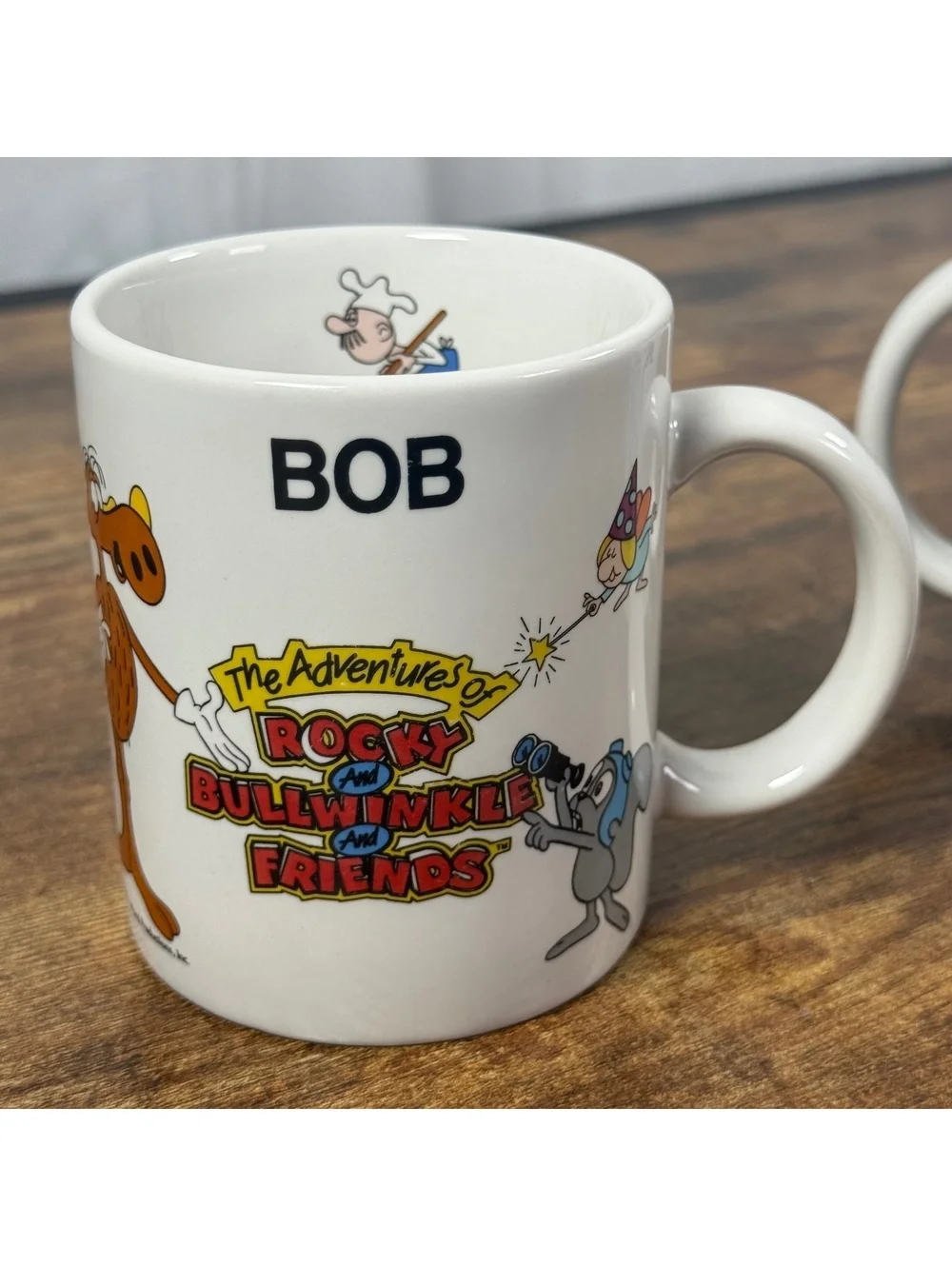 Vintage 1991 Rocky & Bullwinkle Universal Studios Mugs Set BOB & JANE Named